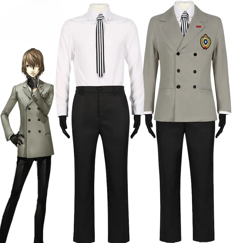 

Persona 5 Goro Akechi Cosplay Costume School Uniform Suits Halloween Carnival Party Role Play Clothing Full Set for Adult Men