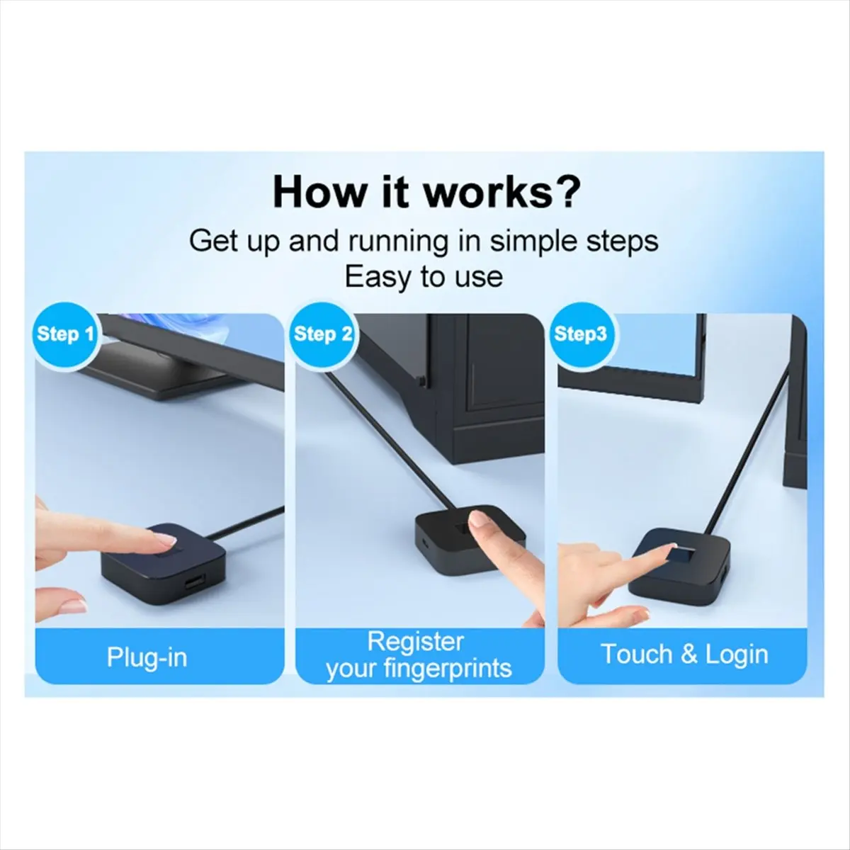 A08I Wired Fingerprint Reader for Windows Hello Touch ID Fingerprint Reader & Hub USB Reader Scanner Module A