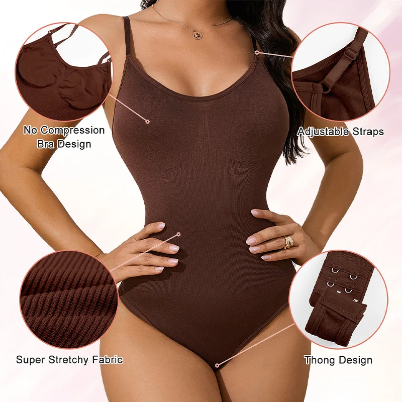 New Style Minimalist Design Tummy Control Bodysuit Shapewear Stretch Shoulder Straps