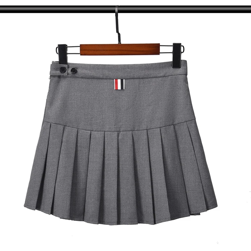 TB THOM Women\'s Short Skirts Korean Brand Solid Grey A-Line Pleated Skirt Fashion Casual Wool Quality Preppy Kawaii Mini Skirts