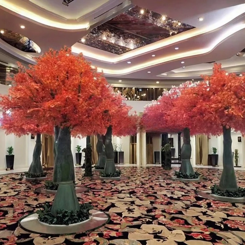 

Large floor-to-ceiling red maple tree decoration simulation green plant restaurant hotel decoration festival thanksgiving