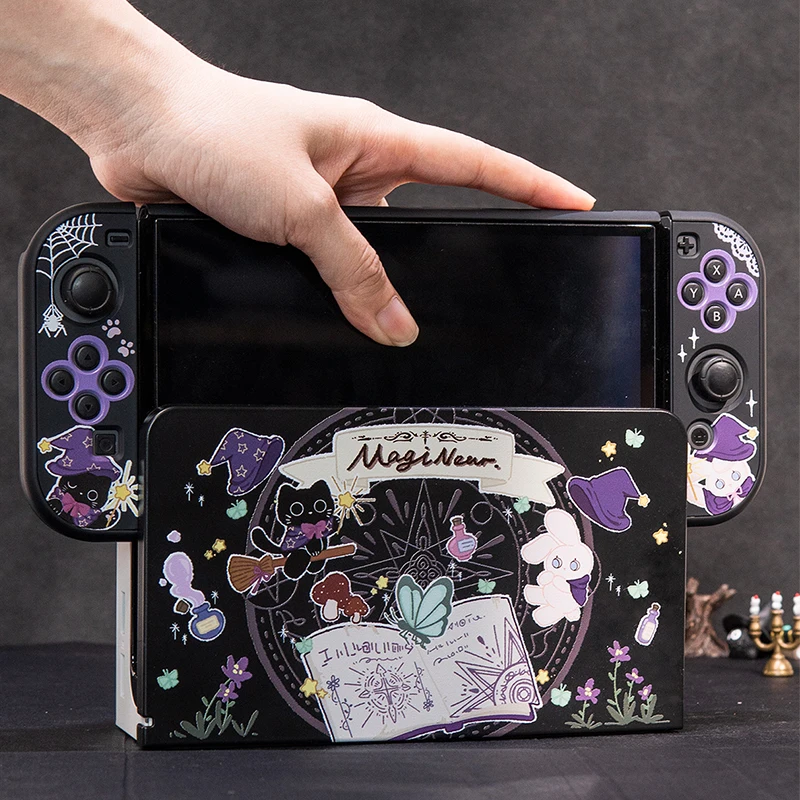 Cute Magic Black Cat Case Compatible with Nintendo Switch OLED/Switch Protective Housing Shell Hard Cover TV Dock Decorate Case