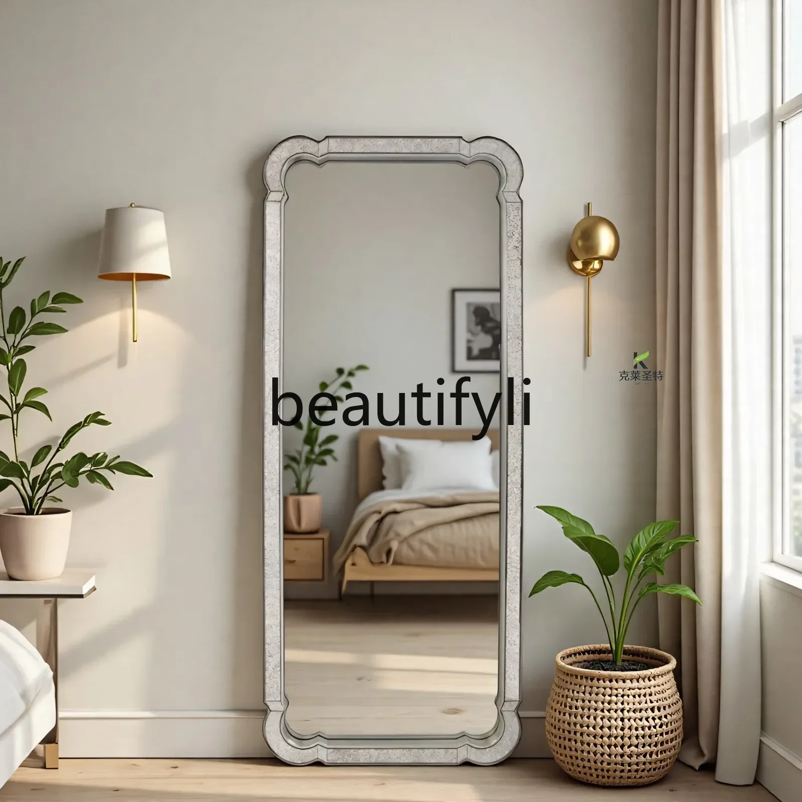 Household floor-to-ceiling fitting mirror French retro wall-to-wall, European wall-mounted wall-to-wall dressing mirror2936