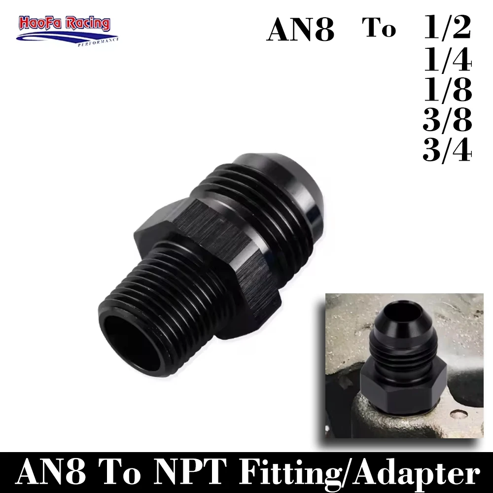 AN8 To (3/8) (1/4) (1/2) (3/4) (1/8) NPT Aluminum Adapter Hose Fitting Straight Male Thread Converter Connector Adapter Black