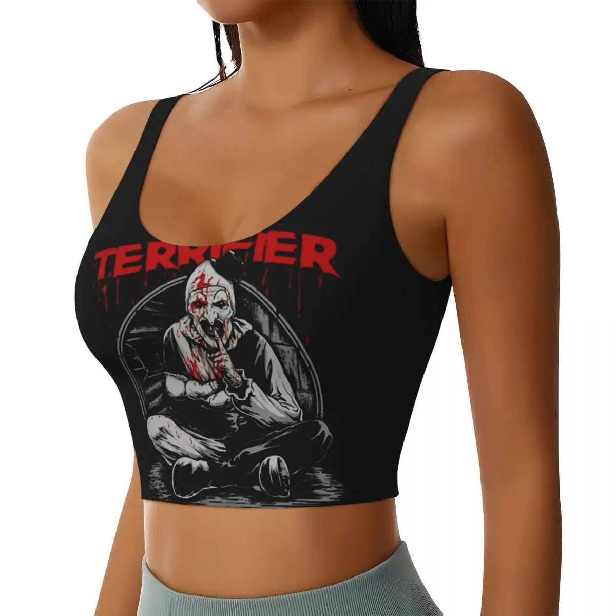Custom Women Terrifiers Movie Horror Art Slasher Halloween Sports Bras High Impact Gym Workout Running Crop Tank Tops