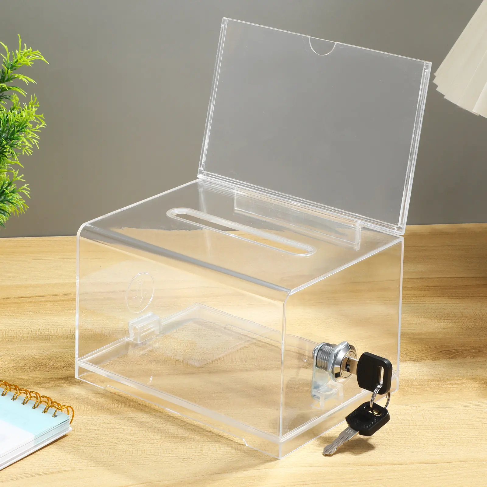 Transparent Acrylic Donation Box with Lock for Voting Suggestions Raffle Tickets Fundraising Charity Office Events Clear Ballot view 4