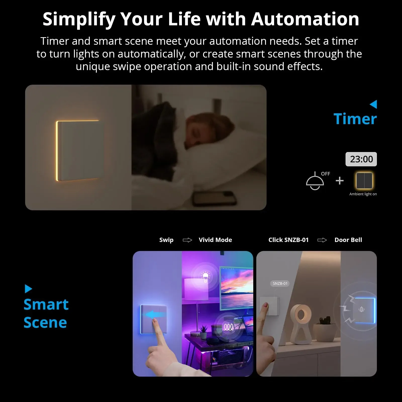 

Умный настенный выключатель SONOFF Ultimate T5 TX с полным сенсорным управлением, LED-подсветкой по краю, мультисенсорным управлением, дистанционным управлением через EWeLink, совместим с Alexa и Google.