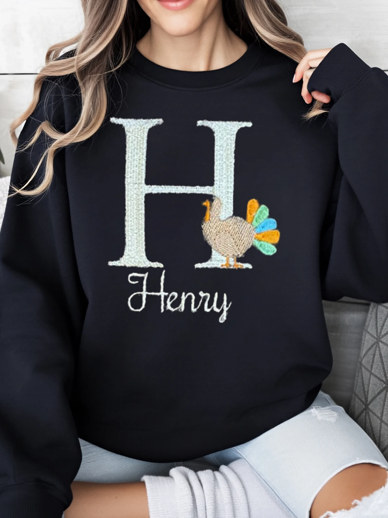 Turquia inicial h henry ação de graças moletom feminino casual outono wear plus size