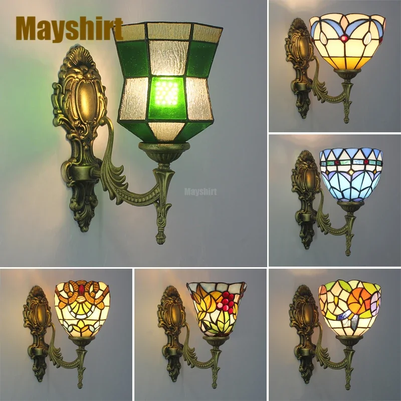 Tiffany Retro Led Wall Lamp Vintage Stained Glass Baroque Wall Sconce Bedroom Living Room Home Decor Bar Bathroom Mirror Lights