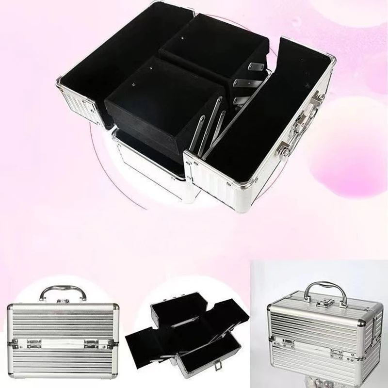 حقيبة قطار المكياج سعة كبيرة قابلة للتعديل 4 صواني منزلقة منظم تخزين مستحضرات التجميل لمستحضرات التجميل والمجوهرات والأظافر #3