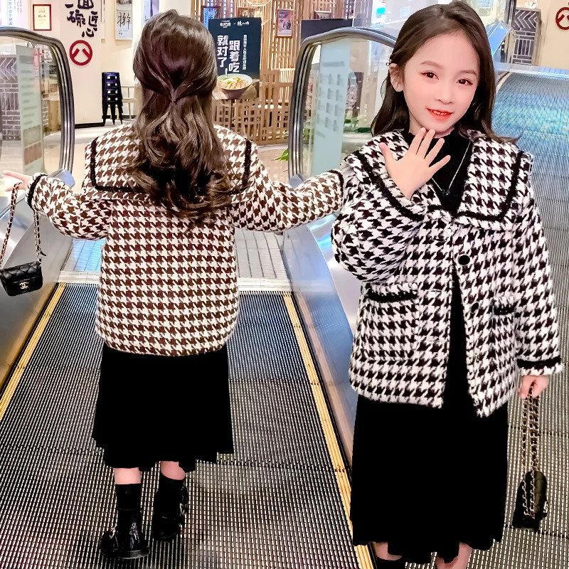 

Girls Woolen Coat Jacket Cotton Outwear 2022 Vintage Warm Thicken Plus Velvet Winter Autumn High Quality Children's Clothing