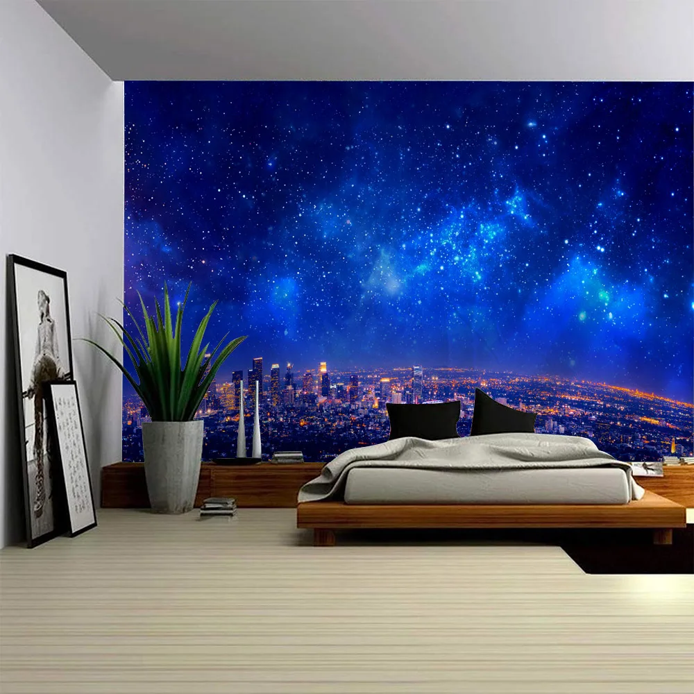 

Urban starry sky landscape tapestry, mysterious universe wall hanging, living room, bedroom hanging cloth, home art decoration