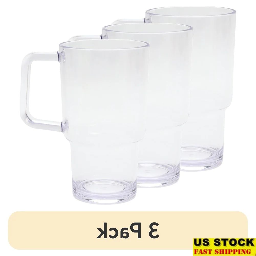 

3 упаковки акрилового стакана на 21 унций с ручкой, прозрачный, легкий, прочный, можно мыть в посудомоечной машине, без BPA, для использования в помещении и на открытом воздухе, многоразовый, нетоксичный