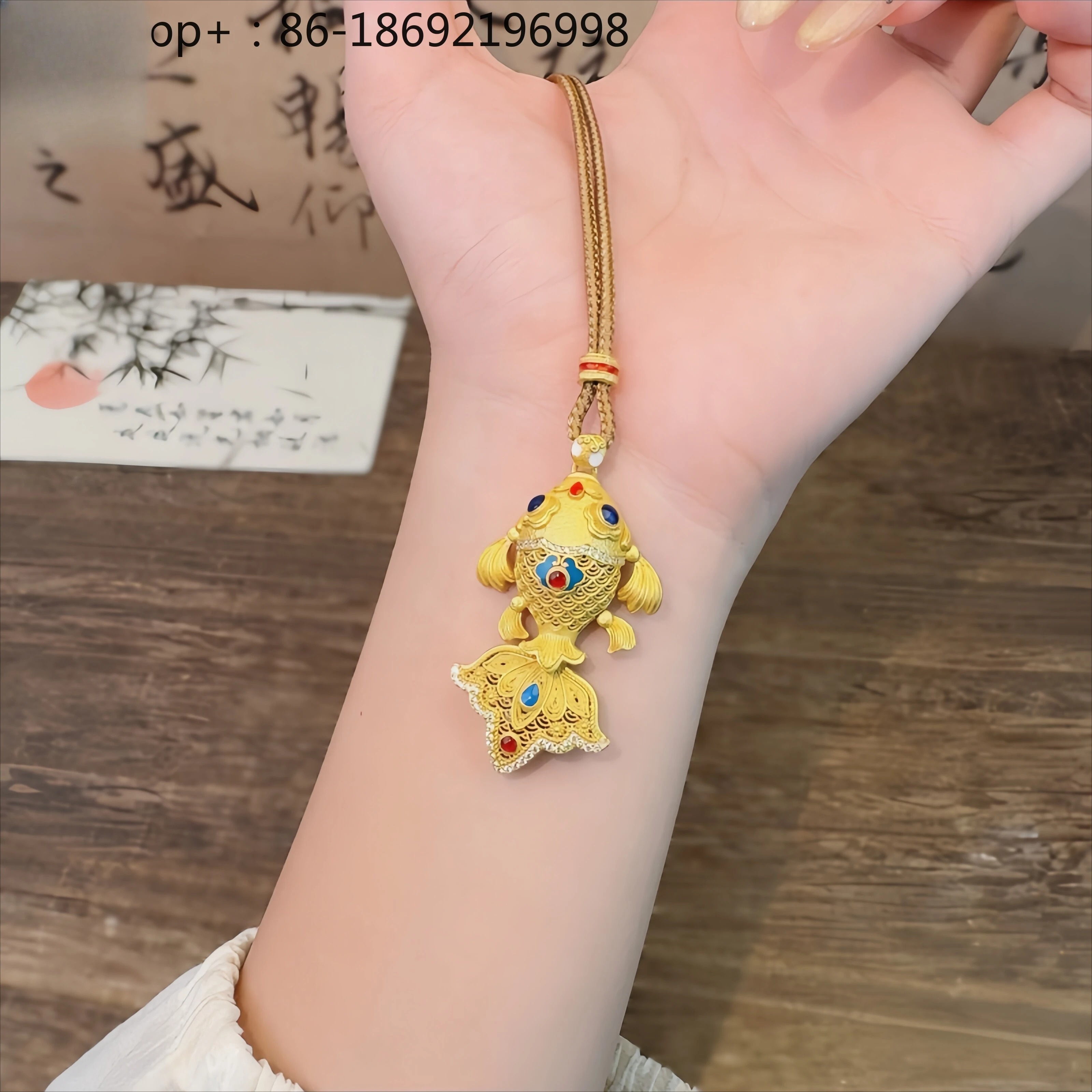 Koi Fish, Full Silver 9999 Enamel Colored Big Goldfish Silver Pendant Sweater Chain Necklace