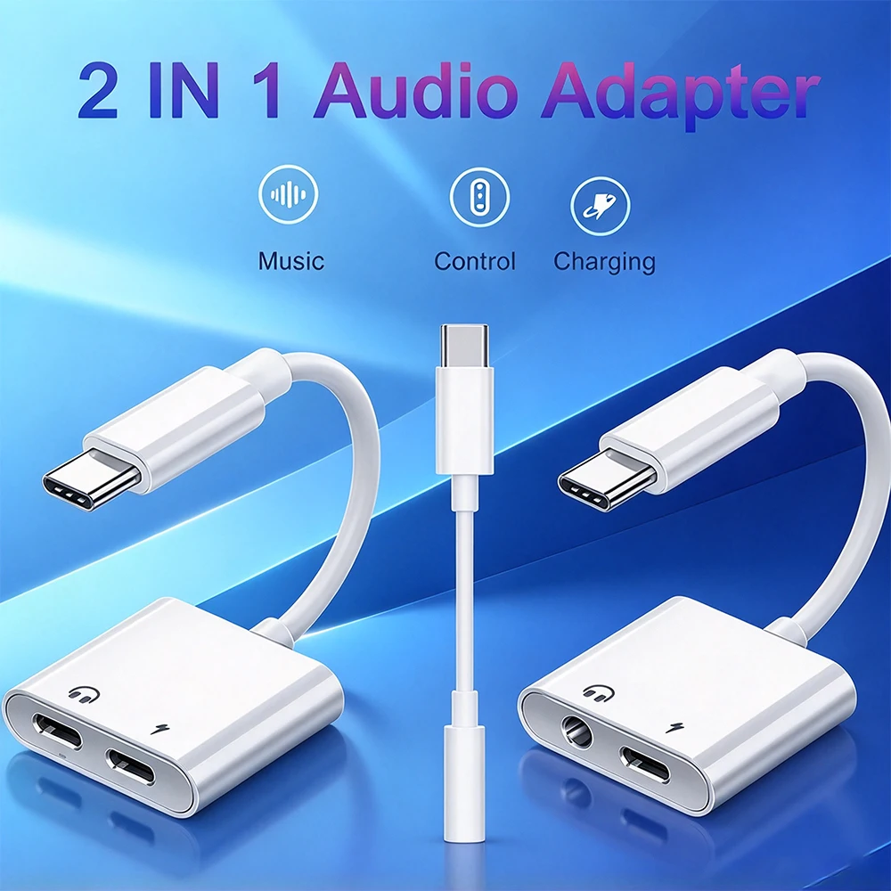 2-in-1 Audio Adapter USB C to 3 5 mm Jack Type-C Charging 3.5mm Aux Cable For Samsung for Huawei Wired Headphones Connector