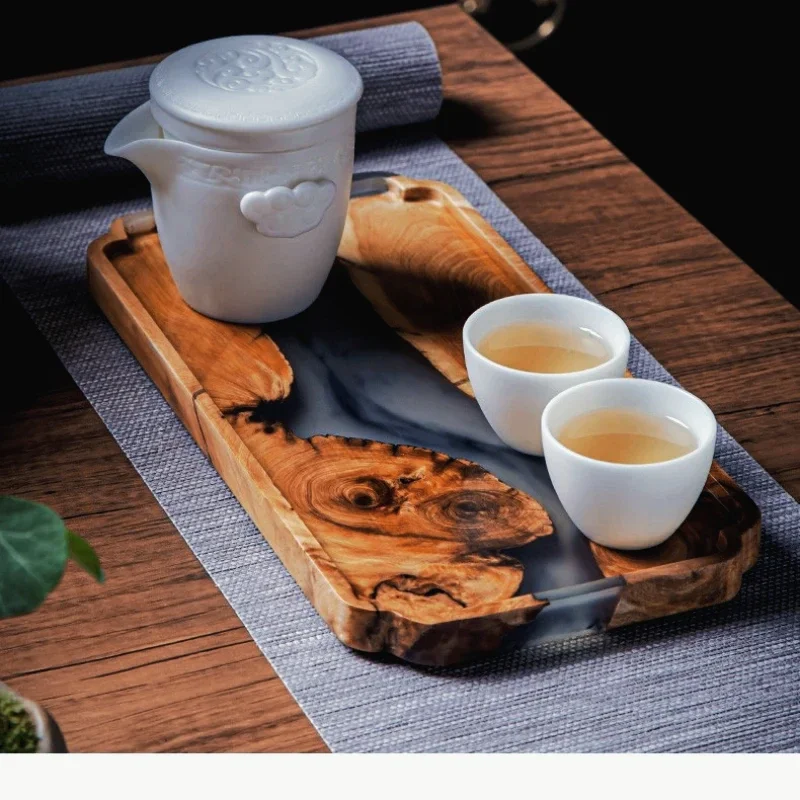 Creative Solid Wood Resin Tea Tray, Handmade Splicing Pot Tray, Dry Bubble Tray for Tea Serving, Elegant Home Decor