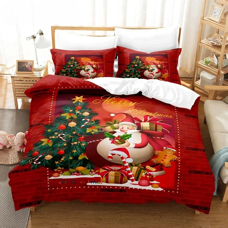 Christmas Happy New Year Red Santa Claus Queen King Full Size Duvet Cover Bedding Linen Set 2 Seater Bedspread 200x200 240x220