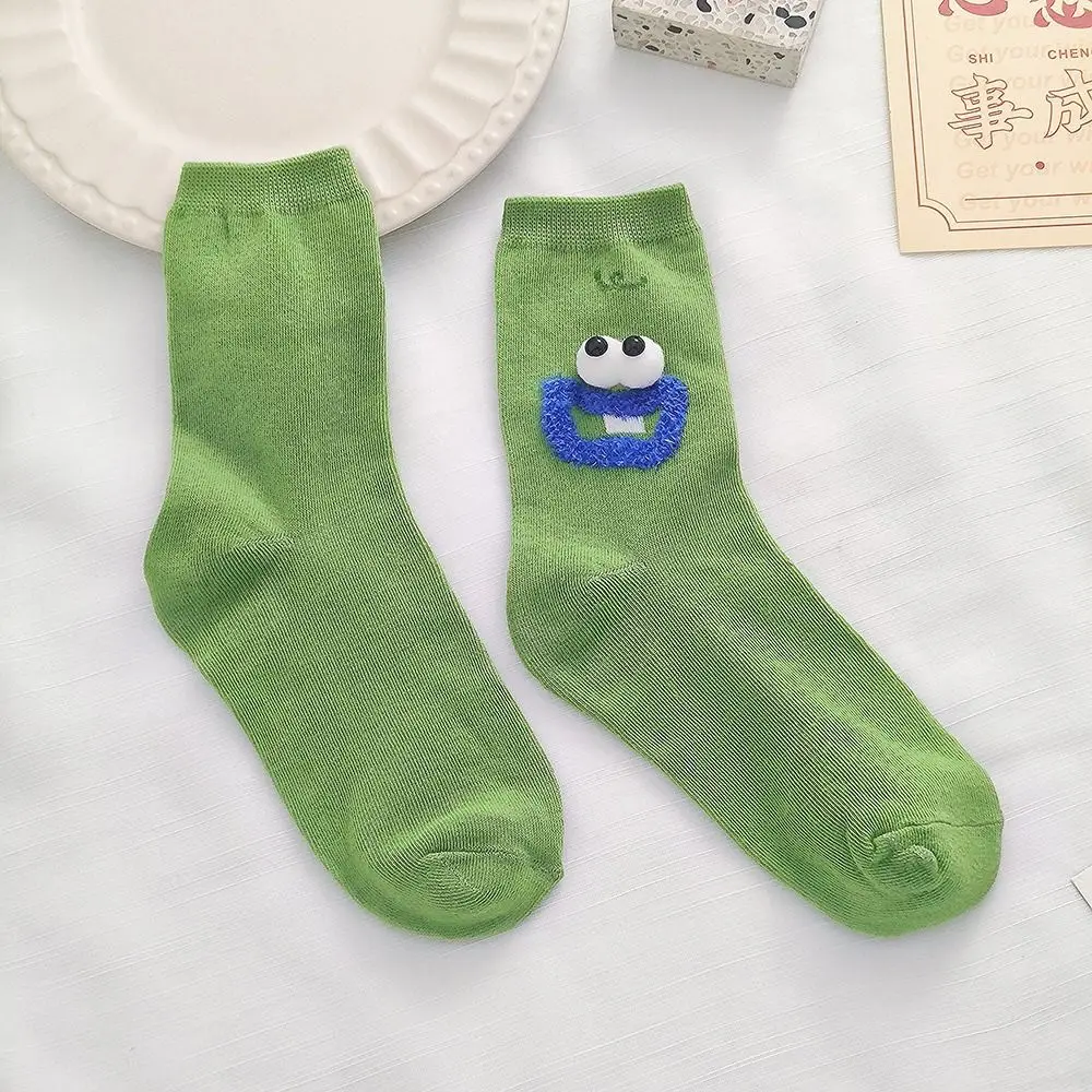 Soft Cartoon Funny Mid-calf Socks Ankle Female Hosiery Big Eyes Socks Patchwork Korean Style Women Tube Sock Streetwear