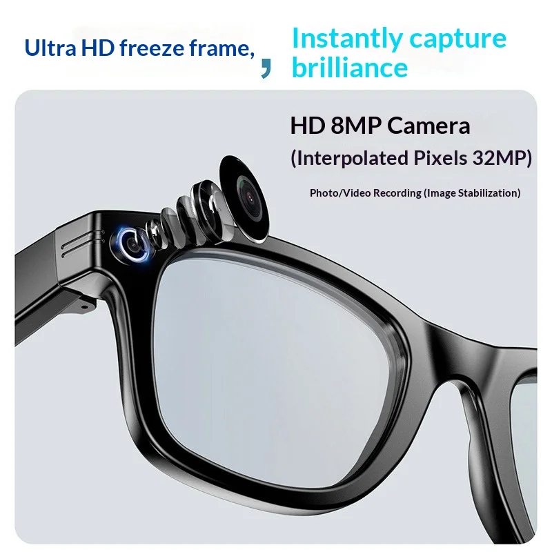 2025 AI Smart Glasses - 8MP Camera for First-Person Vlog, Voice Translation, Music & Calls, IP65 Waterproof, Ultra-Light
