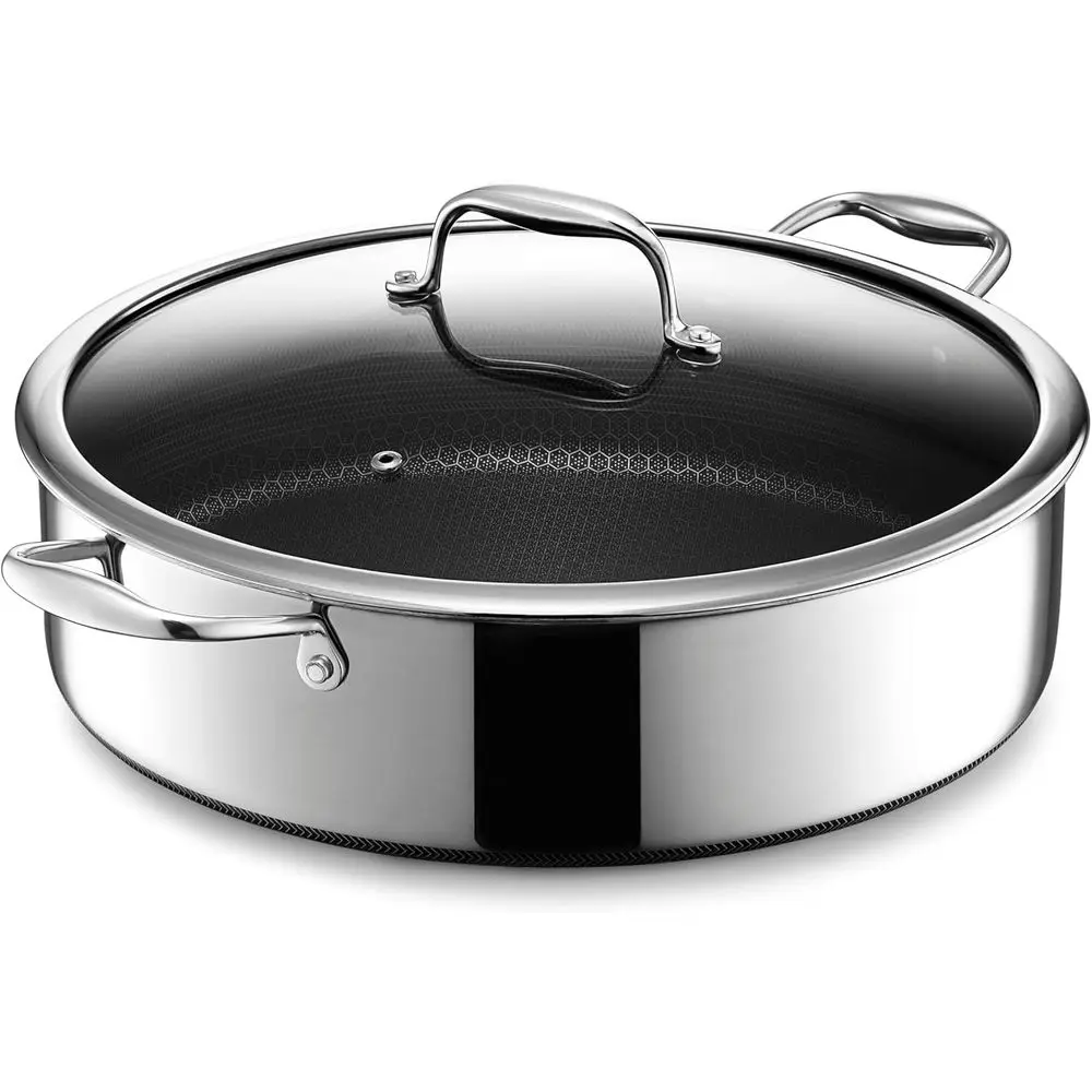

7-Qt Nonstick Sauté Pan with Glass Lid, Cool Handles, Dishwasher Safe, Oven-Safe to 900°F, Induction Ready, Compatible Cooktops