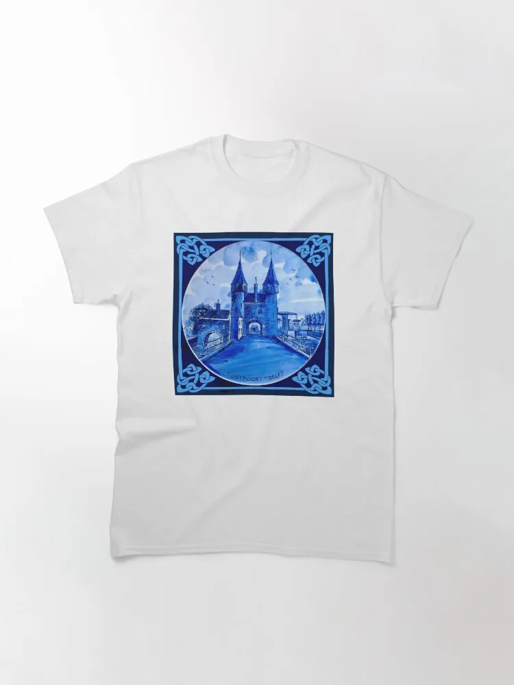 DUTCH BLUE DELFT : Vintage Oostpoort Gate Closeup Print Classic T-Shirt Casual O-Neck Tee Shirts Streetwear New Fashion Top Tees