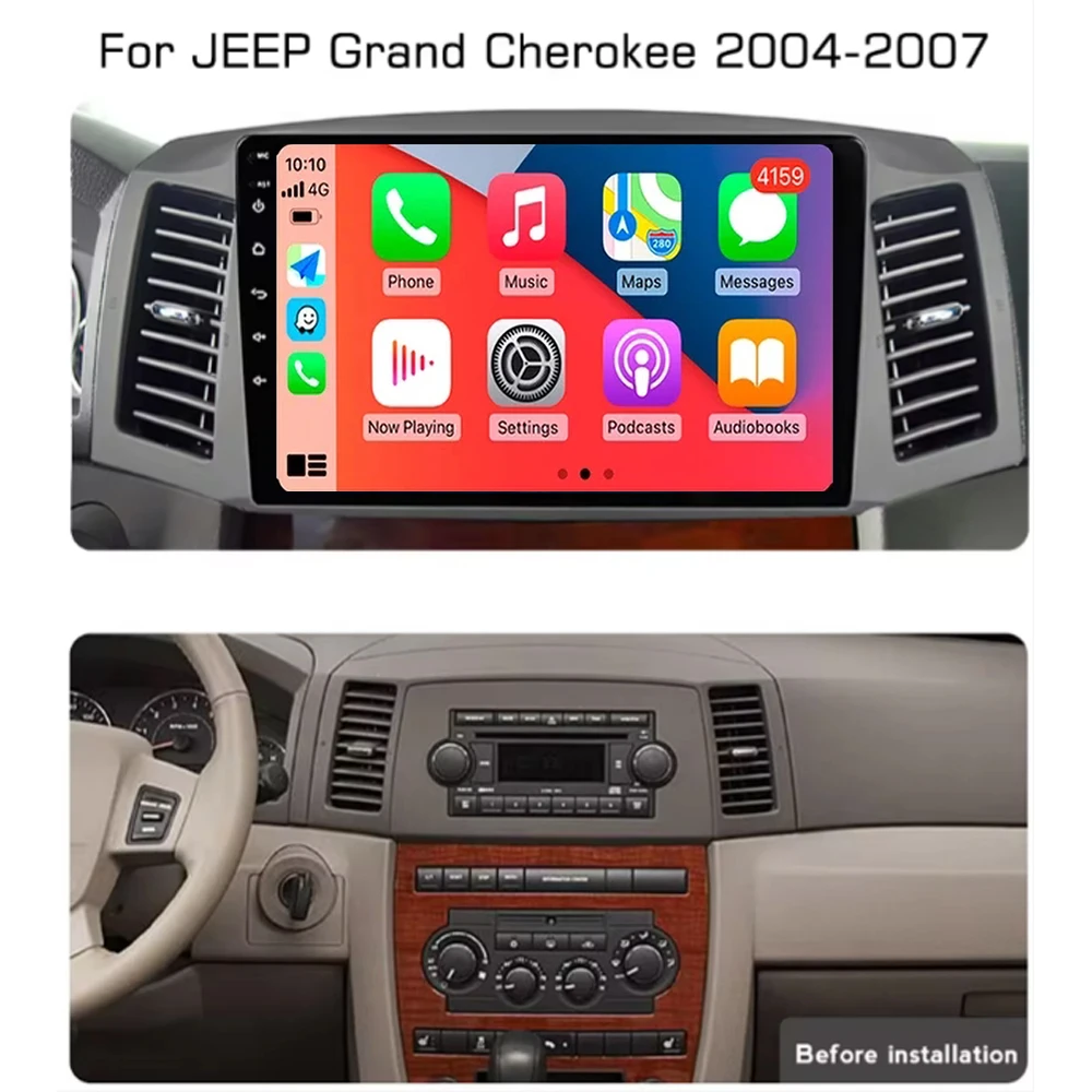 أندرويد 15 لسيارة جيب جراند شيروكي 2004-2007 LHD راديو السيارة 4G WIFI مشغل فيديو Carplay Auto GPS والملاحة لا DVD QLED DSP BT