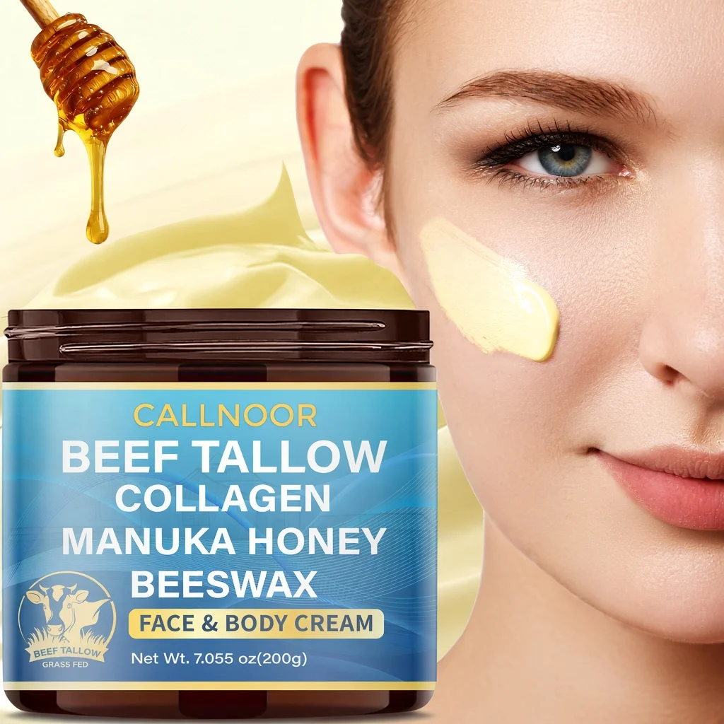 Beef Tallow Face & Body Cream, Grass Fed, with Collagen, Manuka Honey & Beeswax, Deep Moisturizing, Tightens & Firms.