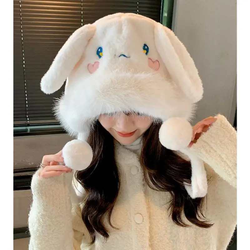 Cartoon Cinnamoroll Winter Plush Hat Kawaii Outdoor Coldproof Ear Protection Antifreeze Warm Big Head Lei Feng Hat Gift