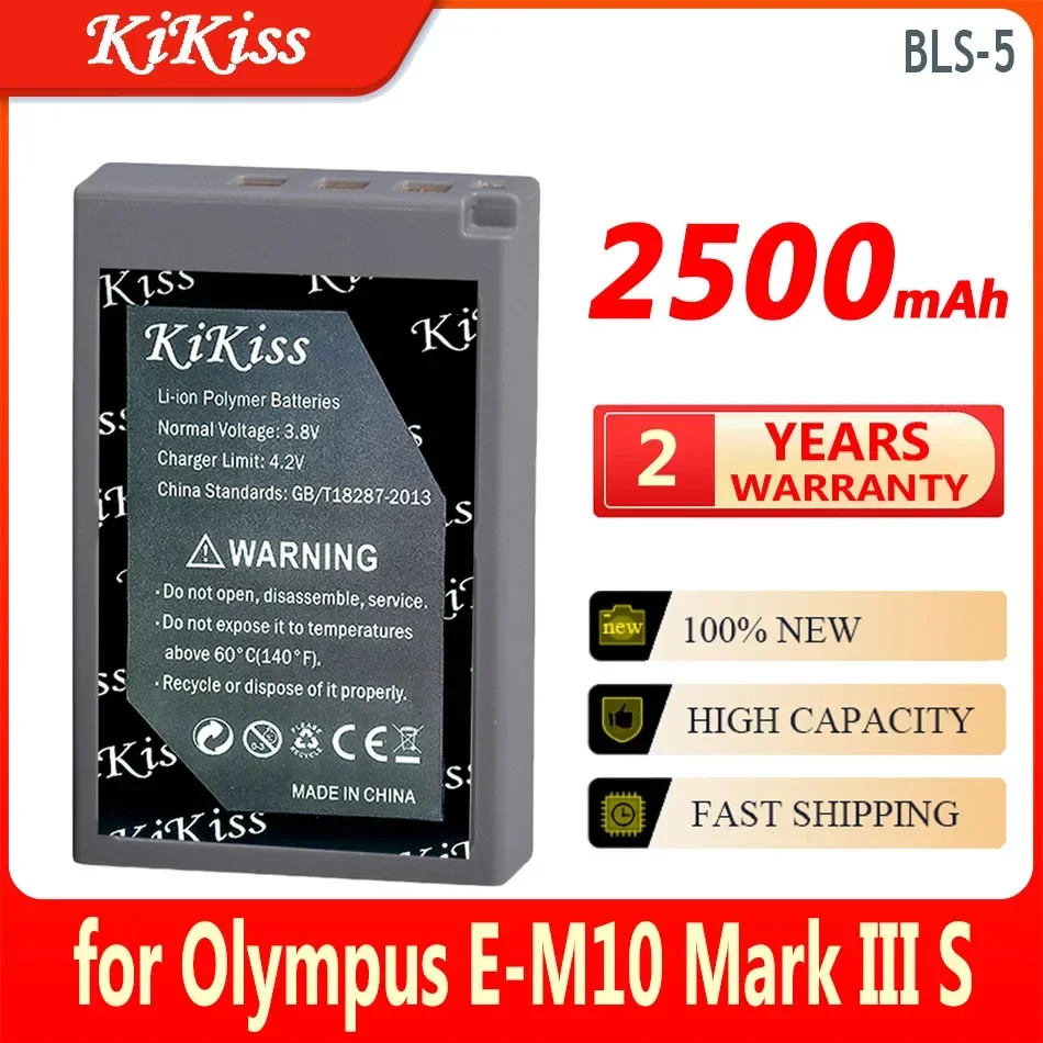 KiKiss Battery BLS-5 BLS5 2500mAh for Olympus E-M10 Mark III IV II PEN S OM-D EM10 E-M5 High Capacity Bateria