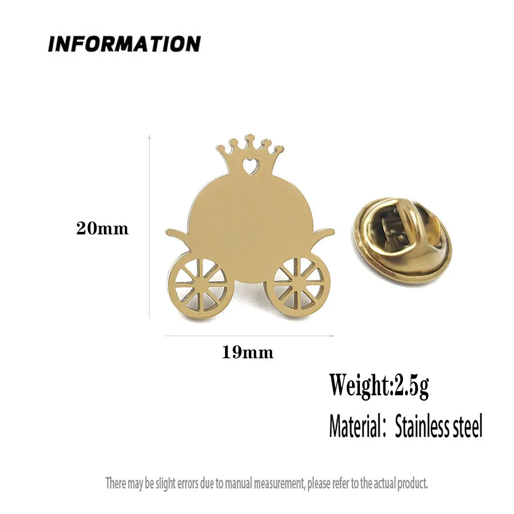 Fairy Tale Crown Carriage Lapel Pin 18K Gold Plated 316L Stainless Steel Pumpkin Cart Brooch Sweet Clothing Accessory view 6