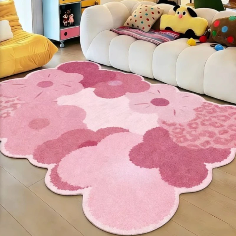 

Irregular Pink Dopamine Living Room Carpet Home Decor Sofa Coffee Table Non Slip Floor Mat Bedroom Bedside Soft Comfortable Rug