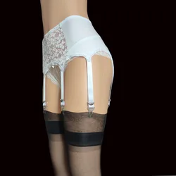 Women Vintage High Waist Garter Belt Flower Embroidery Hollowed Out Mesh Suspender Belt 6 Clips Garters for Thong Stocking S-3XL