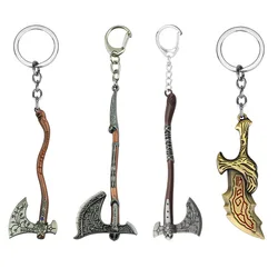 Fashion God Of War 4 Keychain Kratos Axe Demon Knife Weapons Model Key Chain Chaveiro Men Cosplay Keyring Car Accessory