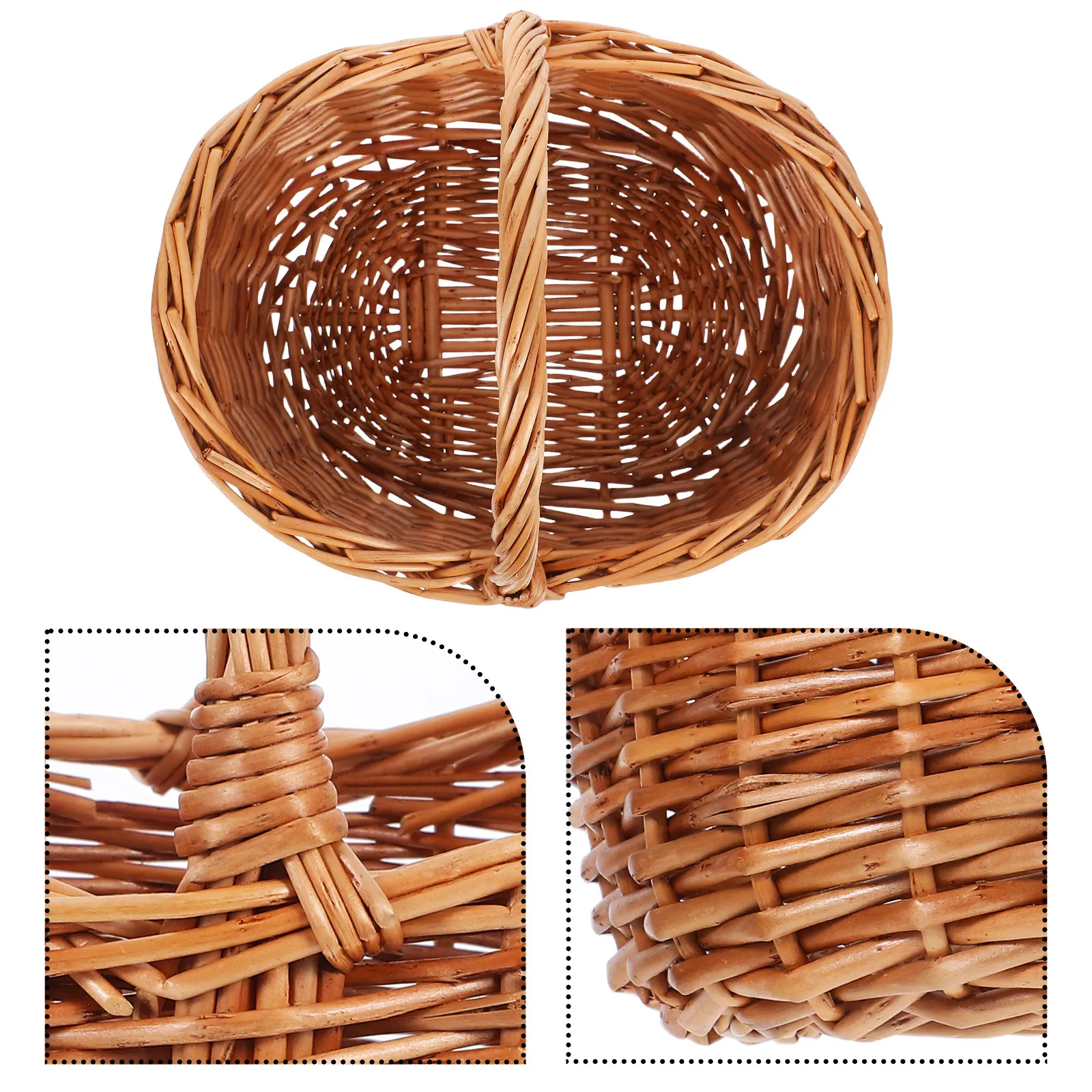 Handwoven Willow Basket Stylish Rustic Wicker Picnic Basket Portable Carry Tote for Shopping Gatherings Fruit Flowers Candy view 2