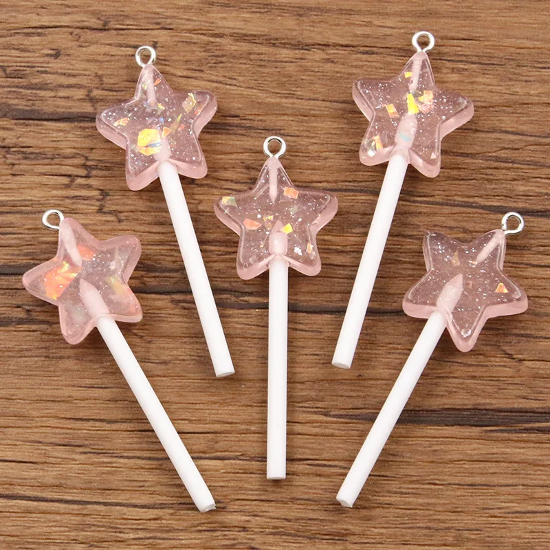 10Pcs Cute Mini Star Lollipop Resin Charms for Jewelry Making Simulation Candy Pendants DIY Earrings Keychains Crafts Findings