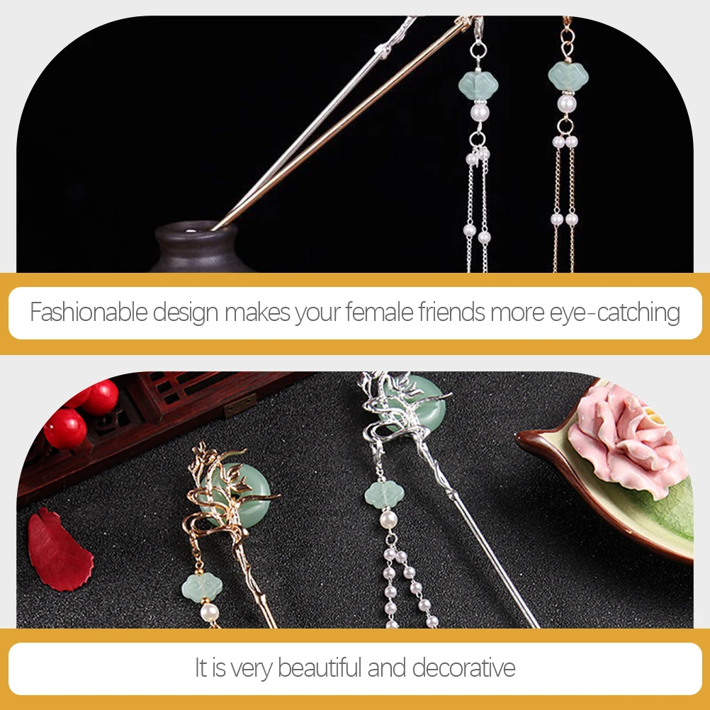 

2pcs Tassel Stick Vintage Chinese Chopsticks Bun Pin Hanfu Headdress Metal Hair Accessories For Women Long Hair Updo Buns Retro