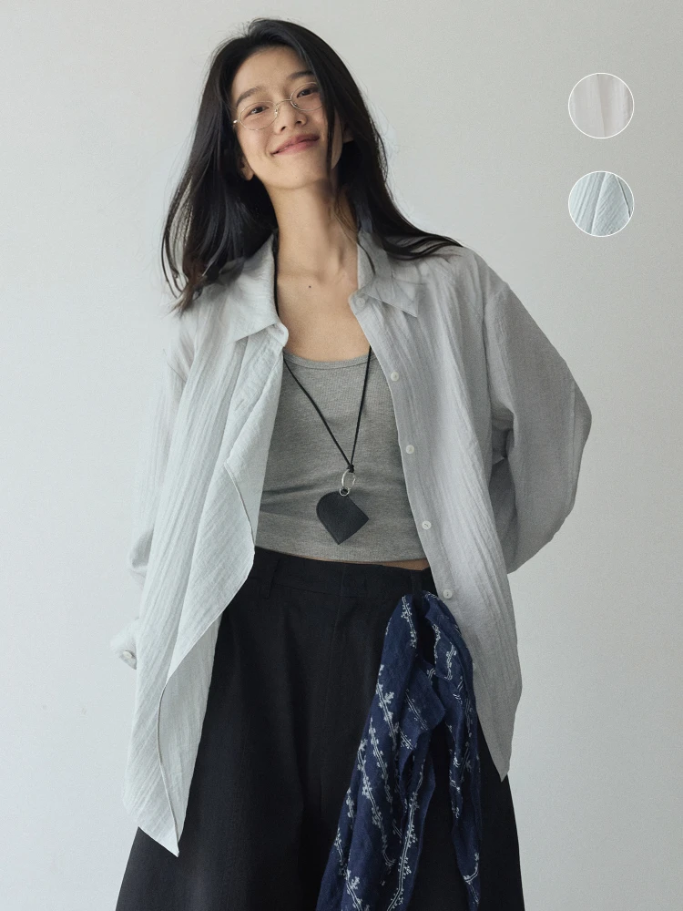 

Рубашка-куртка HaveRice Restaurant Travel с асимметричным поясом, свободного кроя, универсальная, легкая, фактурная, в простом повседневном стиле, с длинным рукавом