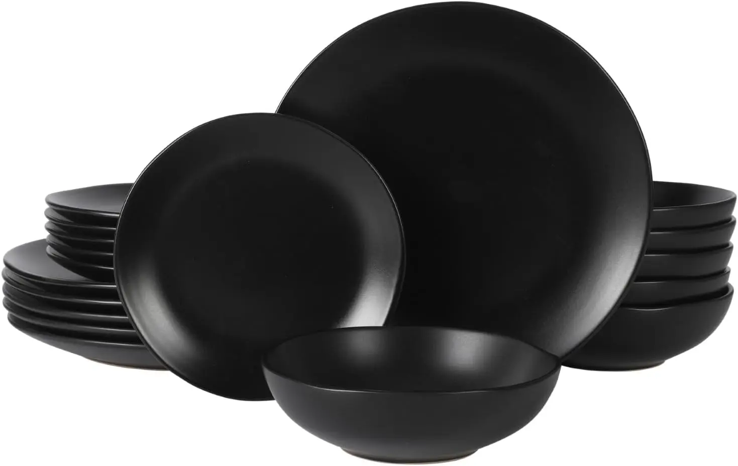 

Bethel 18 Piece Plates and Bowls Ceramic Stoneware Organic Shape Dinnerware Set (Service for 6) - Matte Black