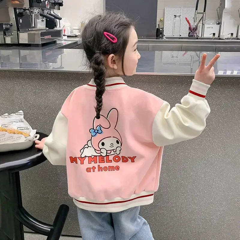 Children Kawaii Sanrio Kuromi Anime Ins Long Sleeve Jacket Cute Cartoon Spring Autumn Color Matching Coat Clothing Gifts for Kid