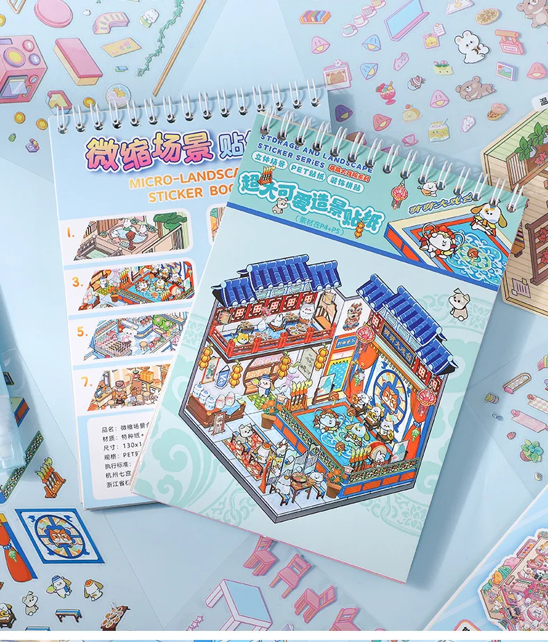 JCAC 22 Stück/Beutel PET Miniatur-Szenen-Stickerbuch, 3D Stapelbares Cottage, für Journal DIY Collage, Freizeit, Stressabbau und Beschäftigung – Detail 14