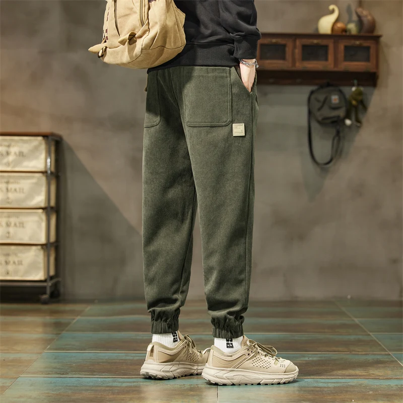 

Осень/зима, мужские вельветовые брюки на флисовой подкладке, повседневные брюки свободного кроя в американском стиле, повседневные брюки в комплекте для мужчин