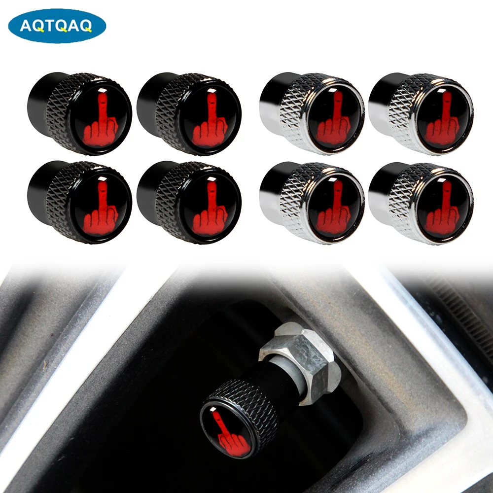 AQTQAQ 4Pcs/Set Tire Air Valve Caps Stem Cover Universal Fits All Cars Trucks SUV Motorcycle Car Aluminum Alloy Dust Covers New