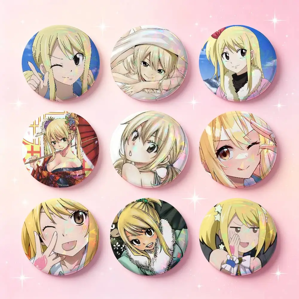 Anime Cartoon Lucy Heartfilia Badges 25 32 44 58 75 Mm Round Cosplay Pin Bag Decor Fans Collect Friends Gifts Brooch Souvenir