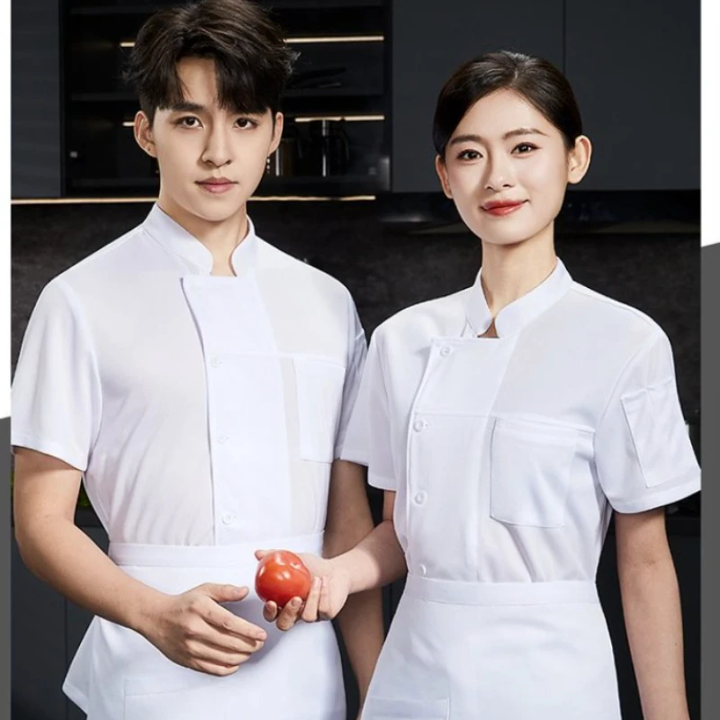 

Дышащие сетчатые шорты для поваров, летняя черная униформа для поваров, куртка для поваров, мужская кухонная куртка с коротким рукавом, рабочая одежда для кафе