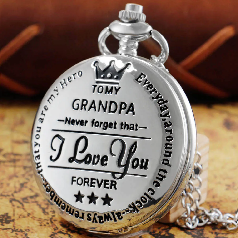 Reloj de bolsillo de cuarzo para mi abuelo, I LOVE YOU FOREVER, grabado con láser, cadena, collar, relojes, regalo de cumpleaños para un abuelo