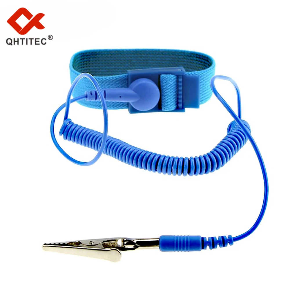 QHTITEC PVC Anti Static Bracelet Electrostatic Corded Adjustable ESD Wrist Strap Wireless Clip Cables Electronics Repair Tools