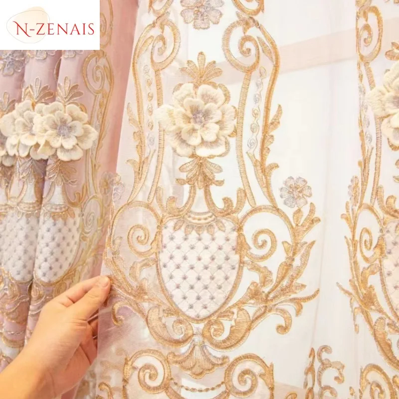 

Custom Size！！European Chenille Embroidered Embroidered Warm Romantic Curtains for Living Dining Room Bedroom Decor Tulle Window