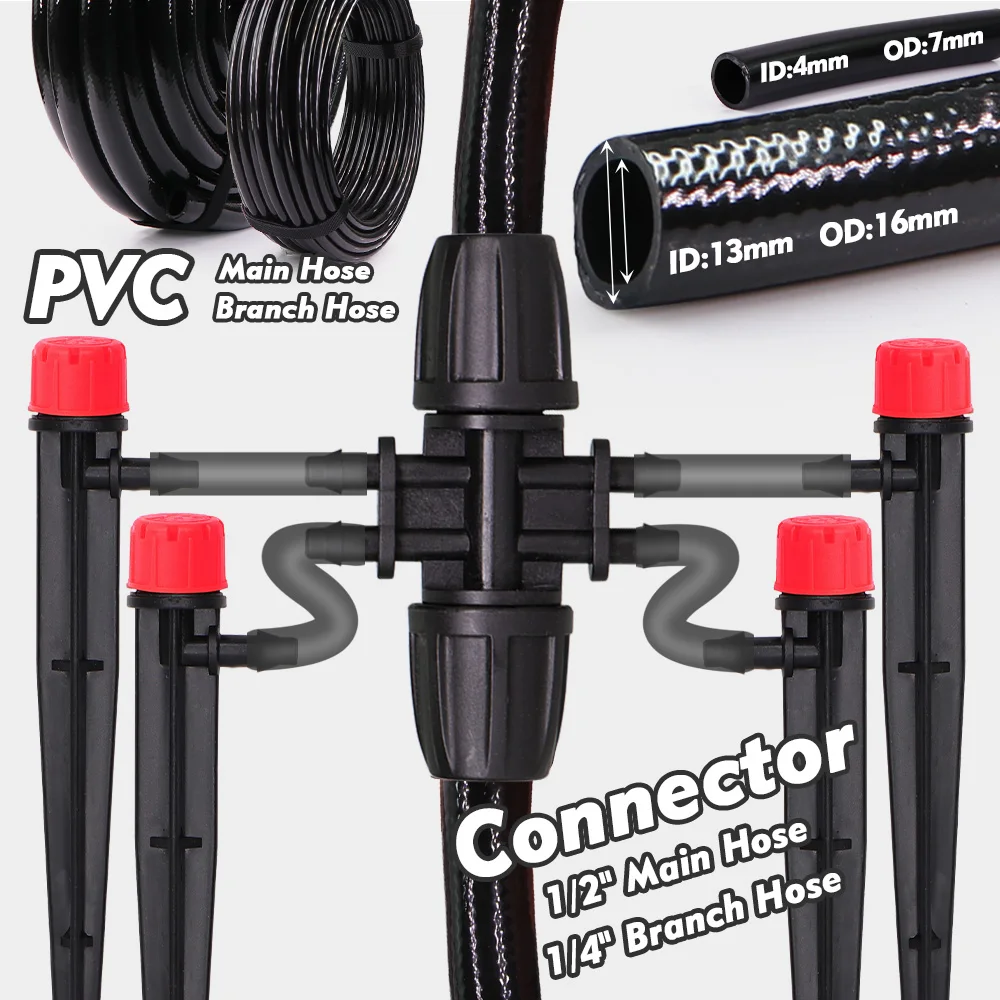 Garden Irrigation Watering System 13cm Adjustable Flow Sprinkler & Misting Nozzles 1/2