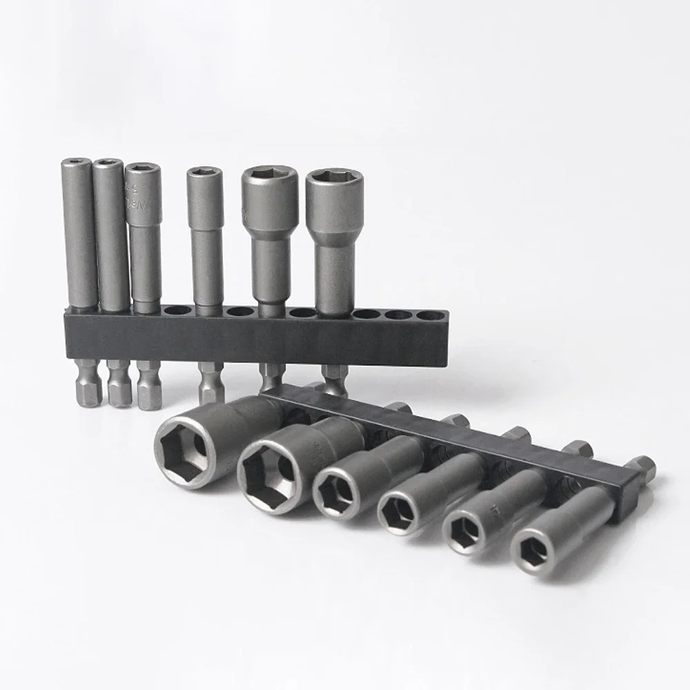 Socket Bit 5/6/6.35/7/8~19MM Magnetic Electric Wrench Socket 65mm Length Impact Socket Adapter for Power Tools 6.35mm Hex Shank