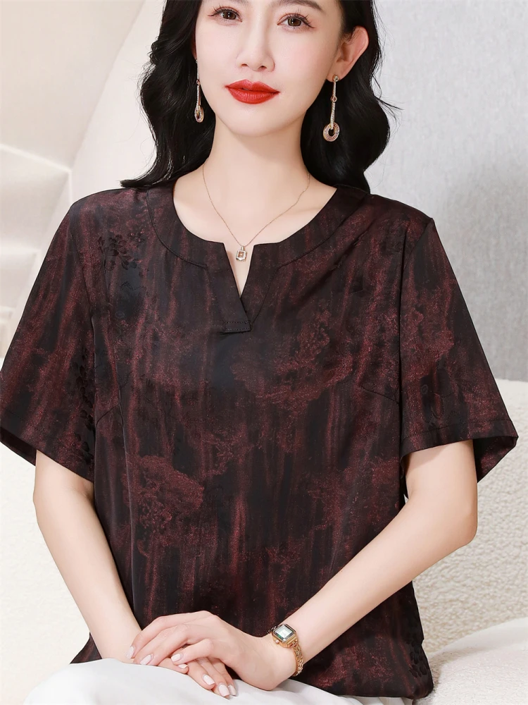 

Модная летняя футболка для мамы, подарок на День матери, шифоновая свободная футболка с V-образным вырезом, большие размеры, женская мода...